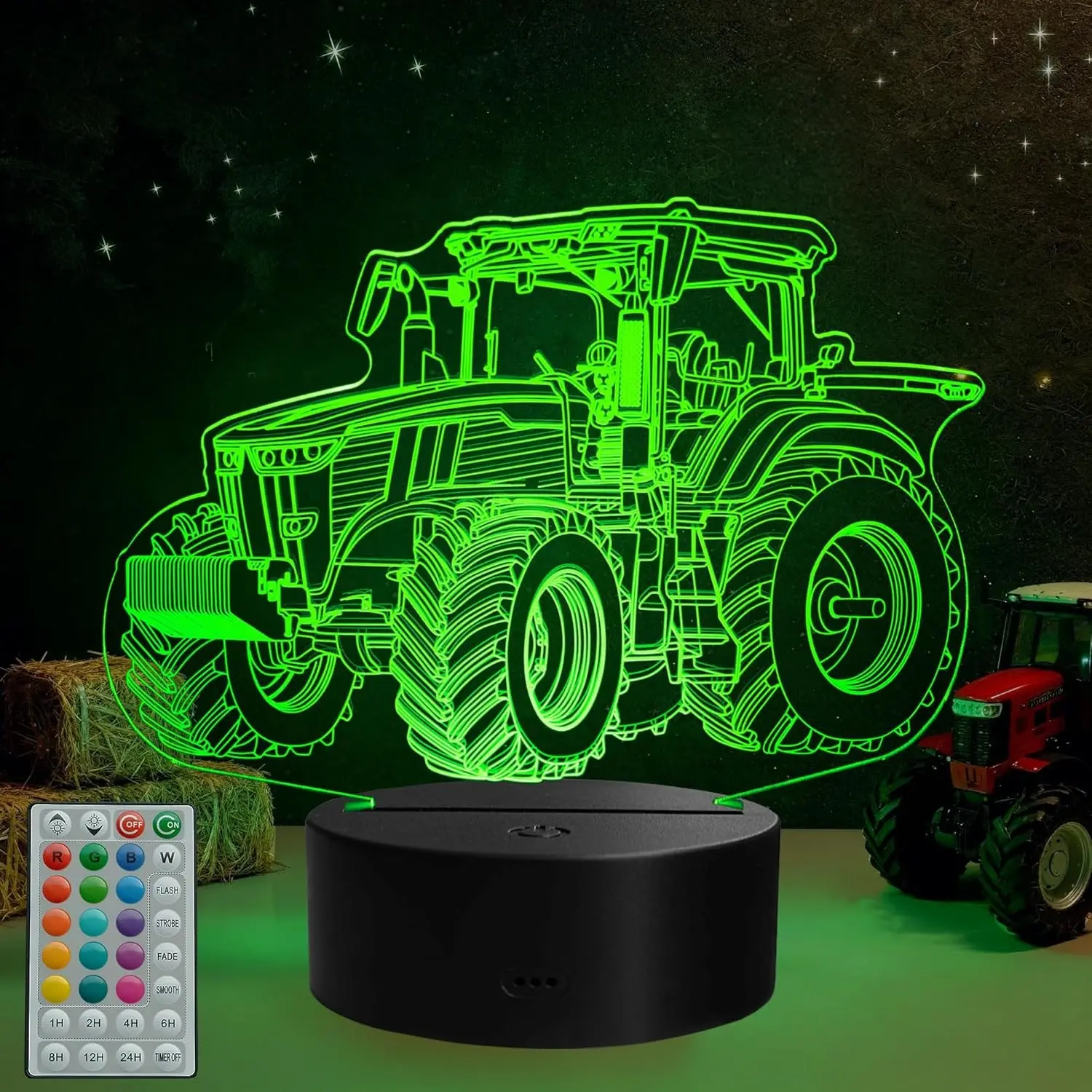 Tractor 3D LED Illusion Lamp with 16 Colors, Remote Control, Timer, RGB Flashing Mode, Dimmable Feature - LED Lights Bedroom, Holiday Gift for Birthday Celebrations, Led Lamp