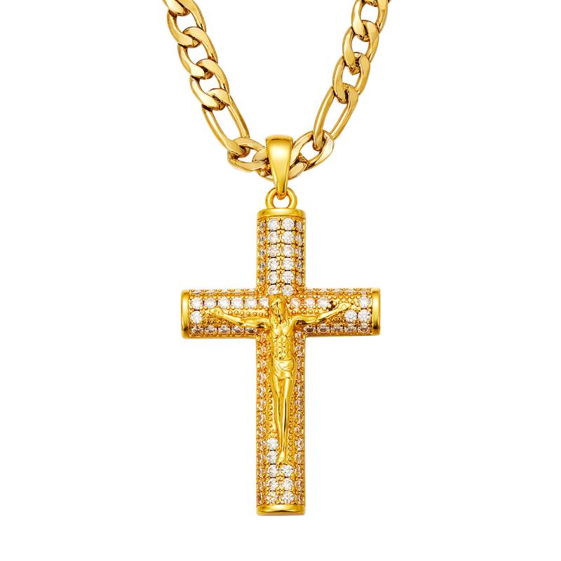Men'S Hip-Hop Bling Ice Out Jewelry Electroplated Gold With Diamond Cross Jesus Piece Pendant Chain Necklace Rapper Jewelry Men'S Hip-Hop Bling Ice Out Jewelry Electroplated Gold With Diamond Cross Jesus Piece Pendant Chain Necklace Rapper Jewelry