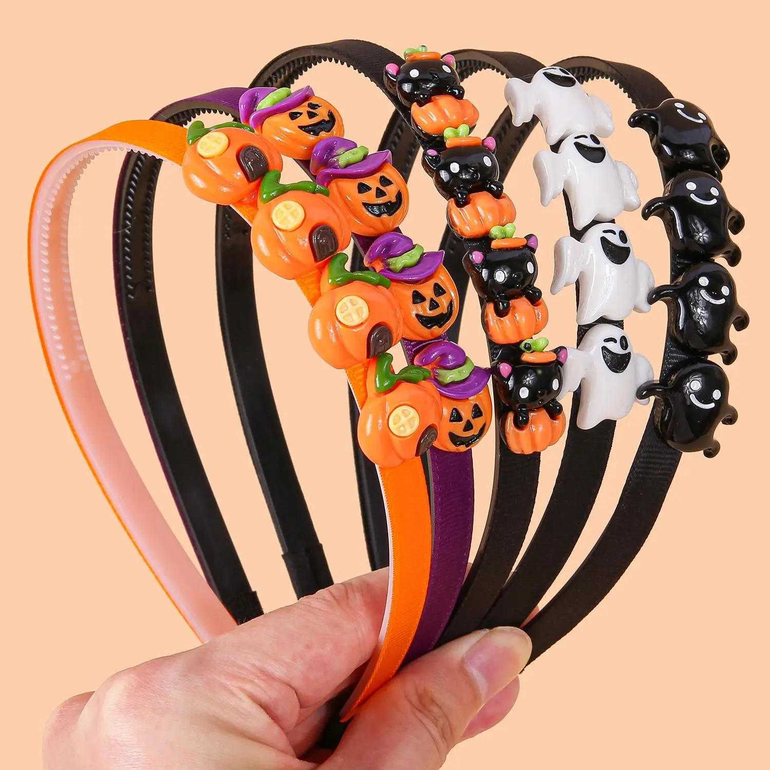 5PCS Halloween Demon Pumpkin Headbands for Women & Girls, Cute Cartoon Spooky Hair Accessories, Fun Halloween Party Costume Headbands for Trick-or-Treating, Cosplay, Photos & Dress-Up