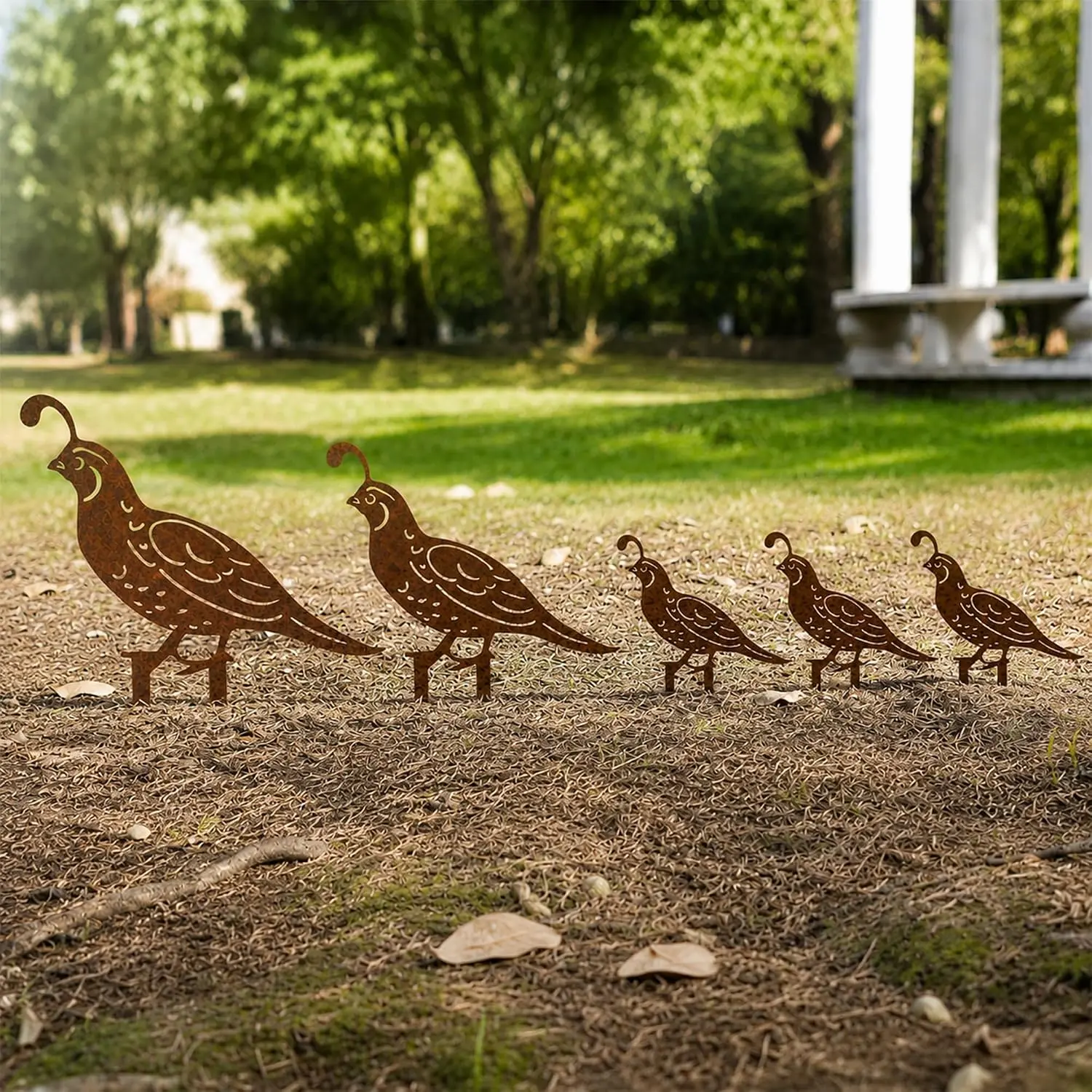 Rusty Metal Quail Garden Stakes Set of 5 Decorative Garden Stakes for Outside Rustic Yard Decor Metal Bird Yard Art Lawn Ornaments Garden Accessories for Patio Flower Bed Backyard (Rust Brown)