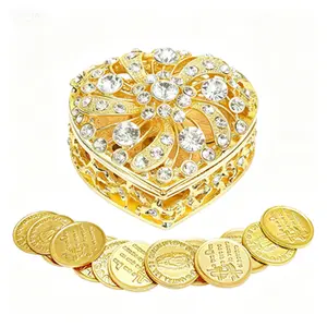 Heart Shaped Keepsake Box for Wedding Ceremony - 13 Virgen de Guadalupe Arras Coins Set, Gold Tone Christian Arras Wedding Accessories, Reusable Decorative Coin Box for Ceremony