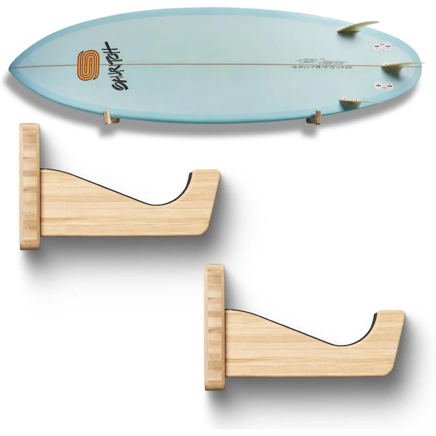 Surfboard Wall Mount Bamboo Surfboard Rack Wall Storage & Display for Longboards & Shortboards Horizontal Surfboard Holder for Home Garage