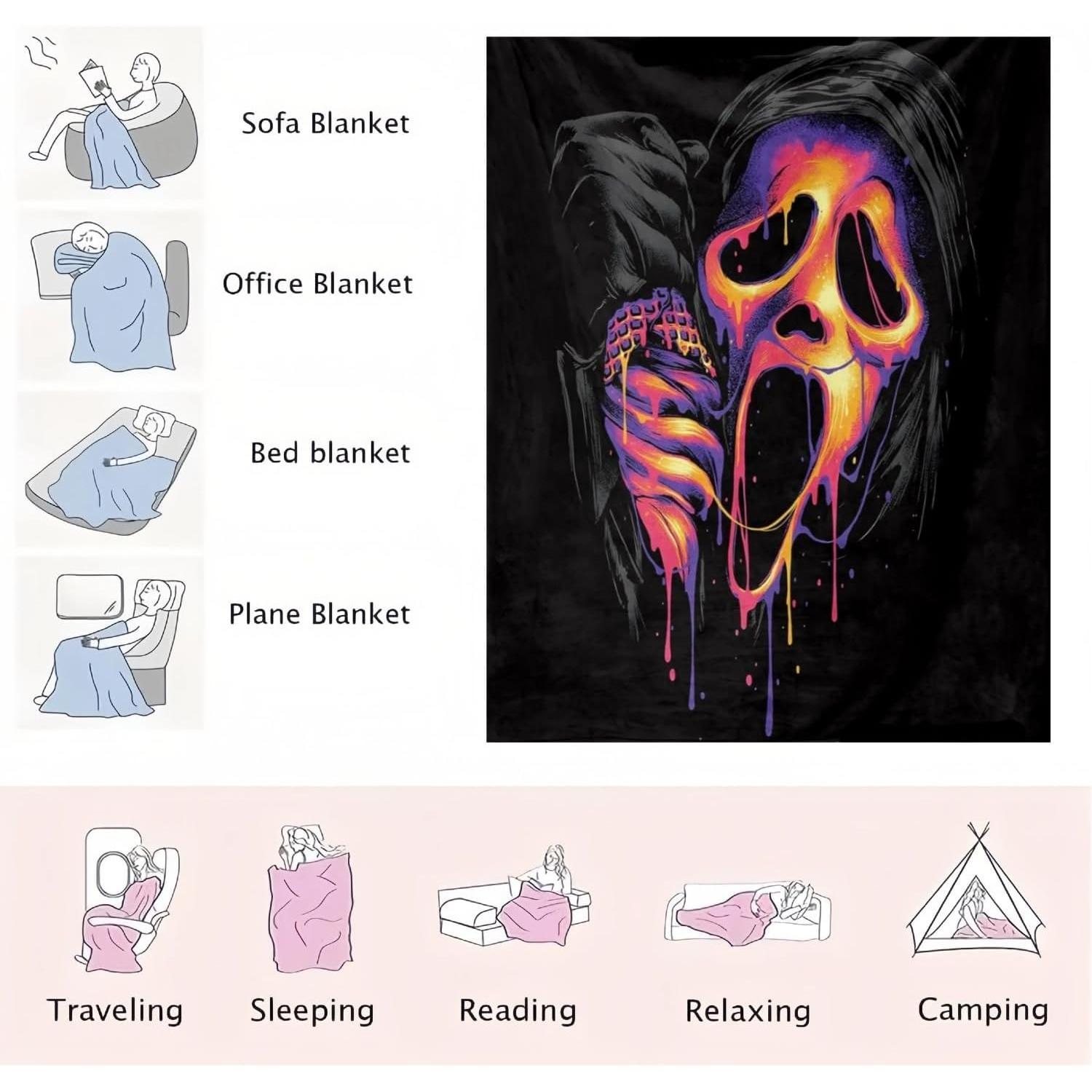 Ghostface Throw Blanket Ultra-Soft Warm & No Pilling Mask Horror Perfect For Movie Nights Lightweight Adults Teens Horror
