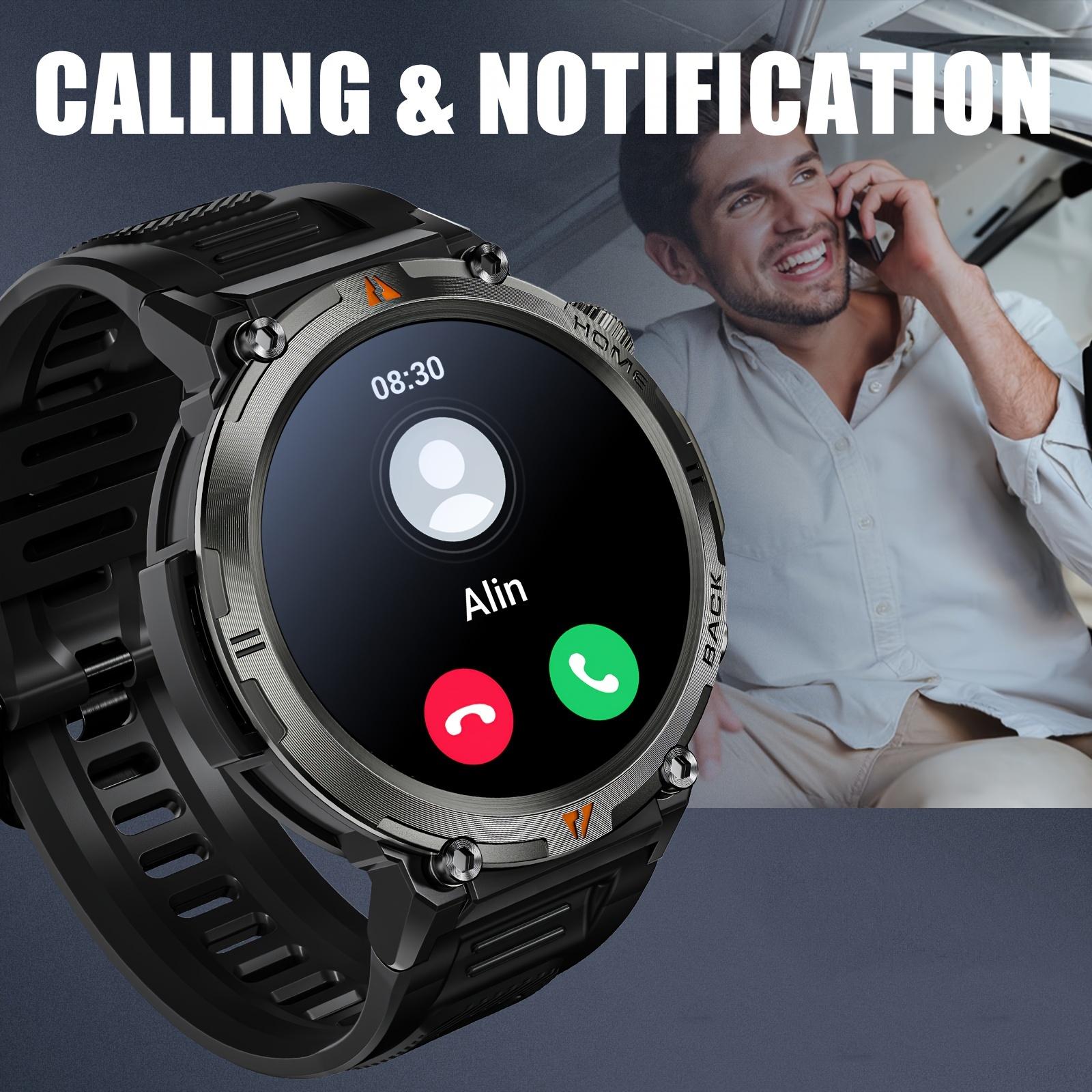 1.45 Inch Touchscreen Smart Watch with Flashlight - Fitness Tracker for Men, Answer/Make Calls,, Rechargeable Battery, Zinc Alloy Body, Silicone Strap, Ideal for iPhone & Android, Fitness Tracker Watch|Minimalist Watch Design|Durable Watchband, Smart Watc