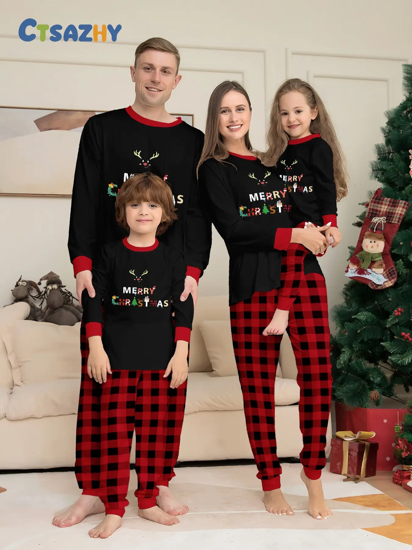 Family Christmas Pajama Set, Soft Breathable Knit Fabric, Long Sleeve Two-Piece, Perfect for Holiday Photoshoots & Daily Wear