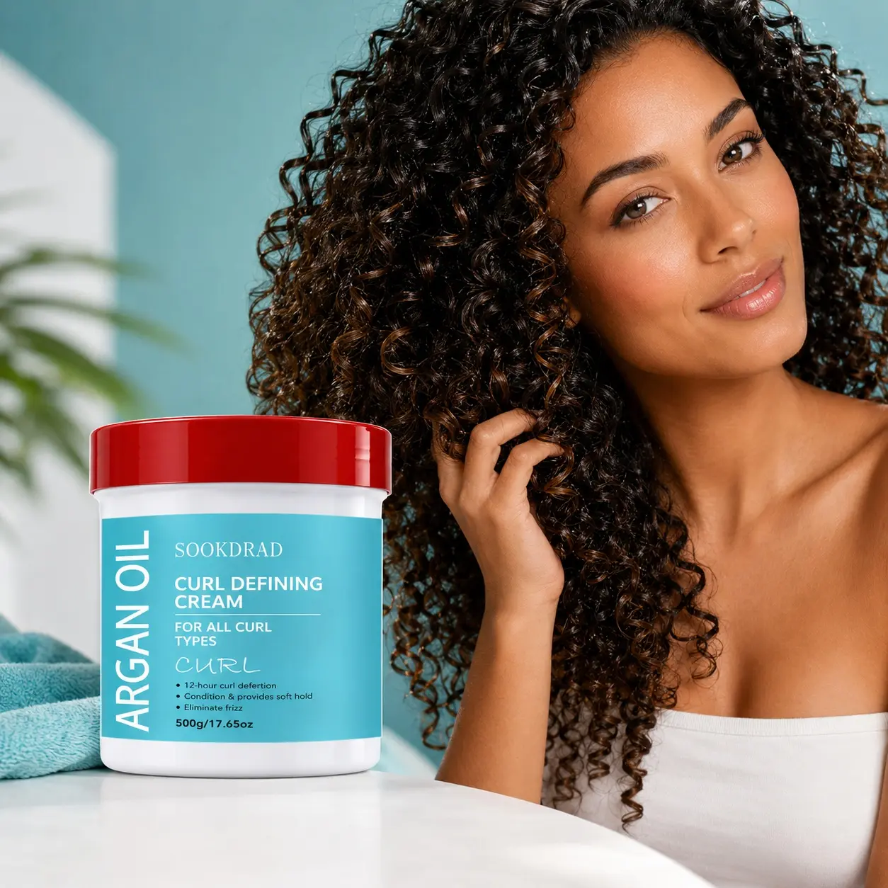 Argan Oil Curl Defining Cream, eliminates frizz, provides soft hold, 12-hour curl definition, for all curl types, 500g