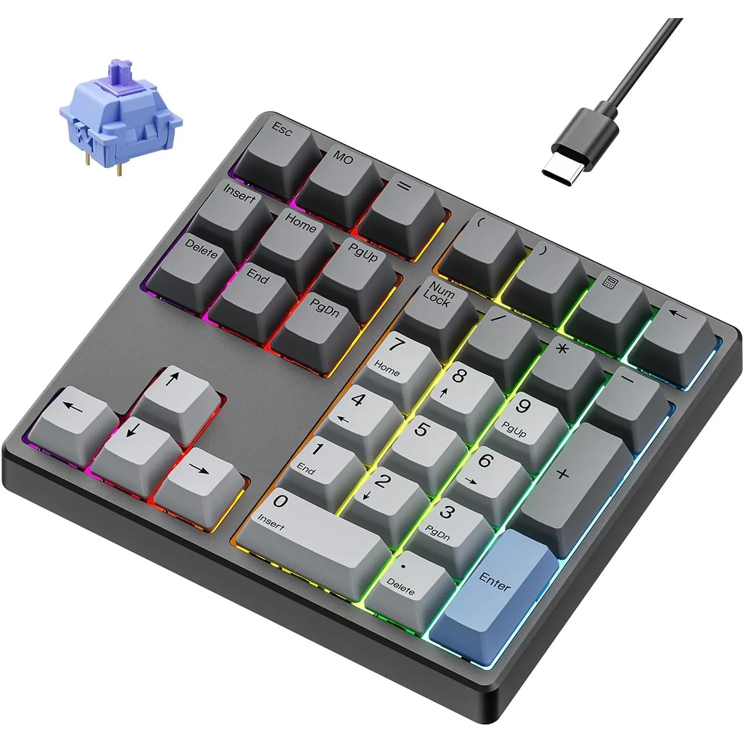 MF34 Wired Mechanical Number Pad, QMK/VIA Programmable, 34  Hot Swappable Numpad, Custom RGB Backlit with PBT Keycaps for Laptop, MacBook, PC Desktop, Compact Keyboards(Black, Linear )