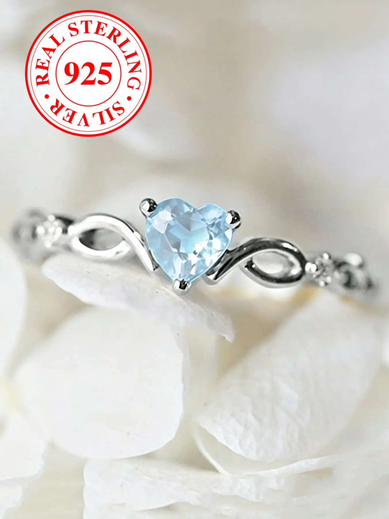 S925 Sterling Silver Aqua Blue Heart Rings for Women and Girls Infinity Love Design, Casual Style Engagement Ring Daily Jewelry ,All Season Wearable Gift Birthdays & Anniversaries for Her（with box）