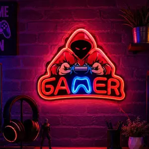 Neon Light Game Controller LED Decor, USB Powered Color-Changing Lamp, Wall-Mounted, Halloween Theme, 21.8x26cm, Gaming Room Decoration