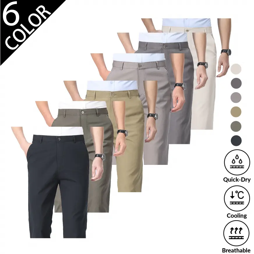 2026 Summer Thin Men Straight Chino Pants, Breathable Skin-Friendly Trousers, Wrinkle Resistant No-Iron Khaki Straight Leg, Comfort Fit Deep Pockets, Lightweight Cool Fabric, Match Shirts Leather Shoes, Office Dating Travel Daily Business Casual Bottoms
