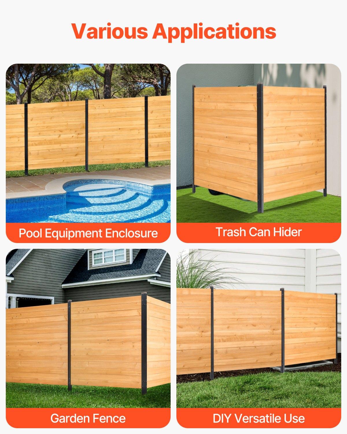 VEVOR Wood Privacy Fence, 38" W x 42" L, 2 Panel Solid Air Conditioner Fence Screen, Pool Equipment Enclosure with Metal Stakes, Easy DIY Installation, Outdoor Trash Can Hider for Garden Decoration