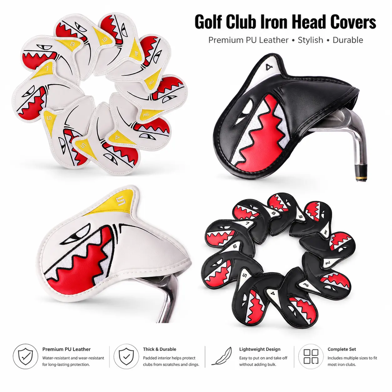 Premium Universal Iron Golf Club Head Cover - Durable Neoprene, Secure Elastic Fit, Shark-Style Design for 3-9 Irons, Weather-Resistant Protection, Lightweight, Easy Installation, Ideal for Travel, Protective Use