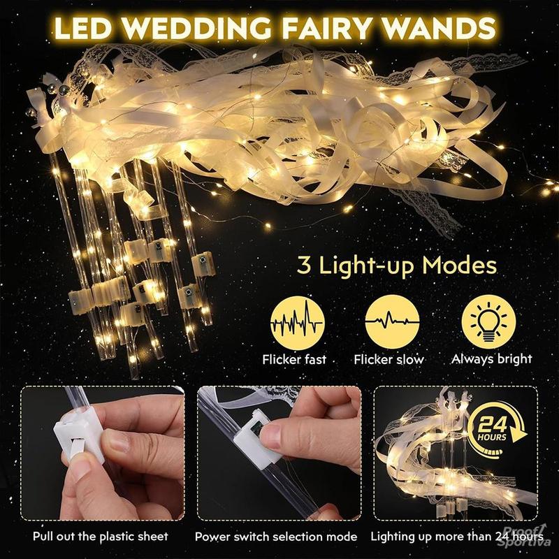 Proof Sportiva 30 Pieces Wedding Wand Ribbon Fluttering, 3 Light Up Modes, Light Up LED Silk Fairy Tale Wand, Light Up Lace Wand with Bell, Suitable for Weddings, Carnivals, Concerts, New Year's Day, Birthday Parties, Holiday Parties and more!