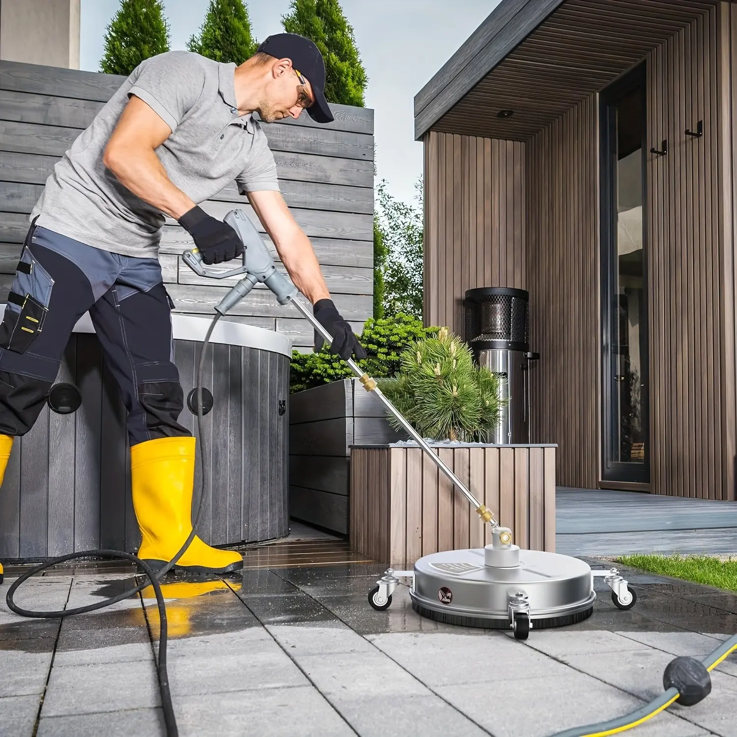 High-Pressure Washer 14-Inch Stainless Steel Floor Scrubber, Quick Connect Surface Cleaner, Extended Bars, Replacement Nozzles, Requires Water Gun, Pressure Washer Accessories, Pressure Washer Attachments