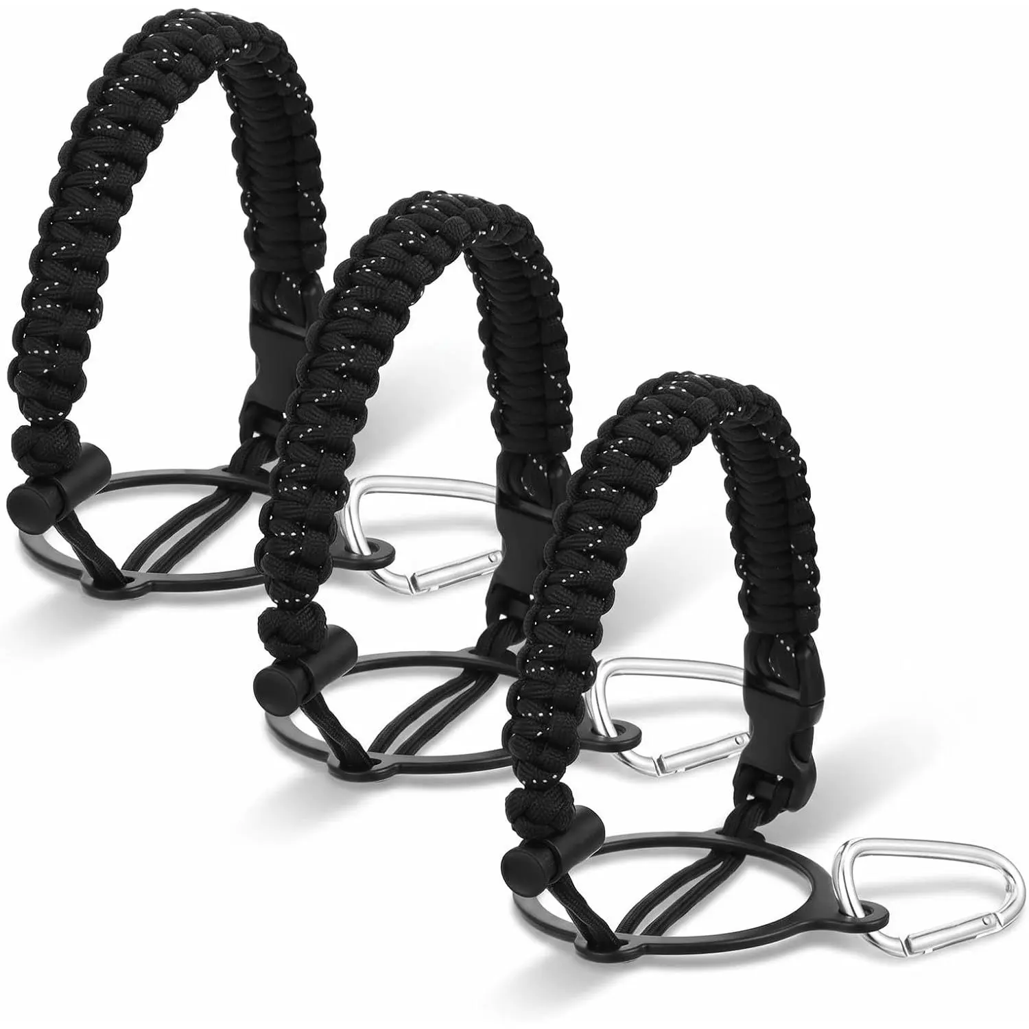 3 count Paracord Water Bottle Handle Strap Sling for Easy Carrying | Bottles Holder with Carabiner Cord, Safety Ring & Carabiner for Hiking Camping Gym and Outdoor Use, Fit 12 to 64oz Wide Mouth