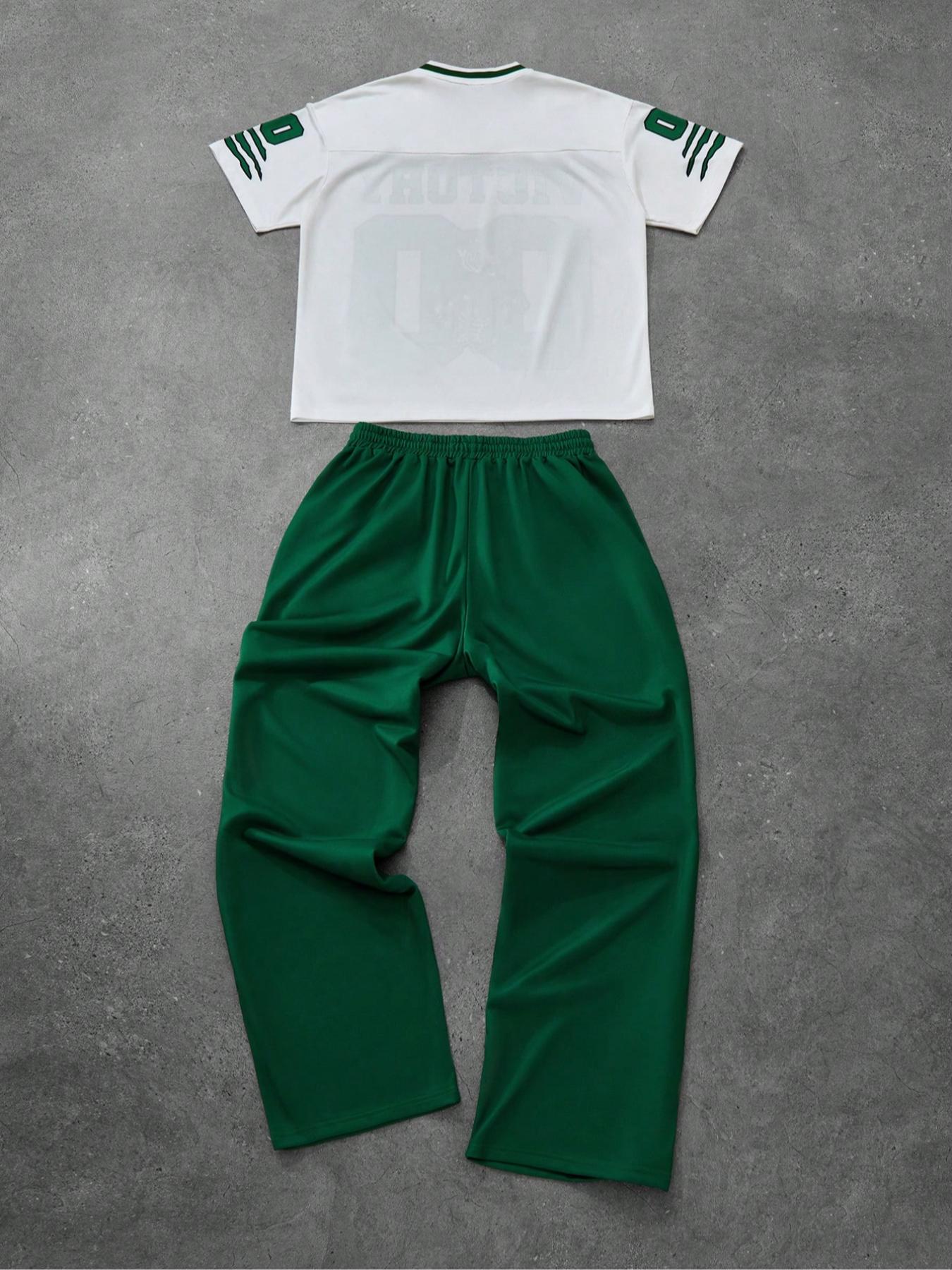 Men's Letter & Star Print Tee & Striped Trim Pants Pyjama Two-piece Set, Men's Sleepwear for Summer