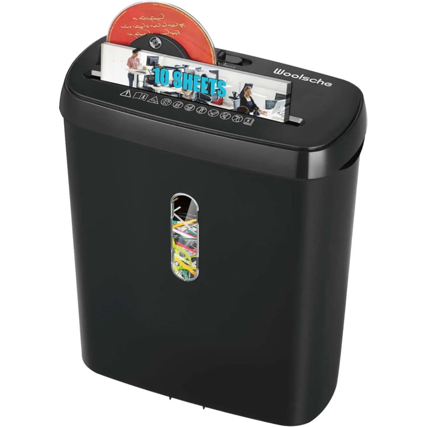 Compact Paper Shredder for Home Office, 10-Sheet Strip-Cut Machine with P-2 Security, Low-Noise Jam-Proof System for CDs & Credit Cards with Transparent Window, 10 Sheets