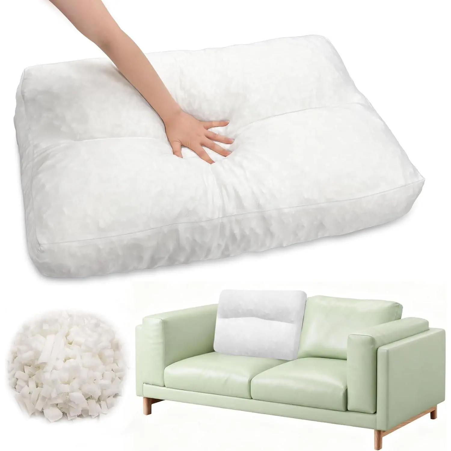 Shredded Foam Sofa Back Cushions Replacement Fluffy Memory Sponge Couch Pillow with Quilted Design 31x18x5 Inch Lumbar Support Pillow for Sofa Bed Floor