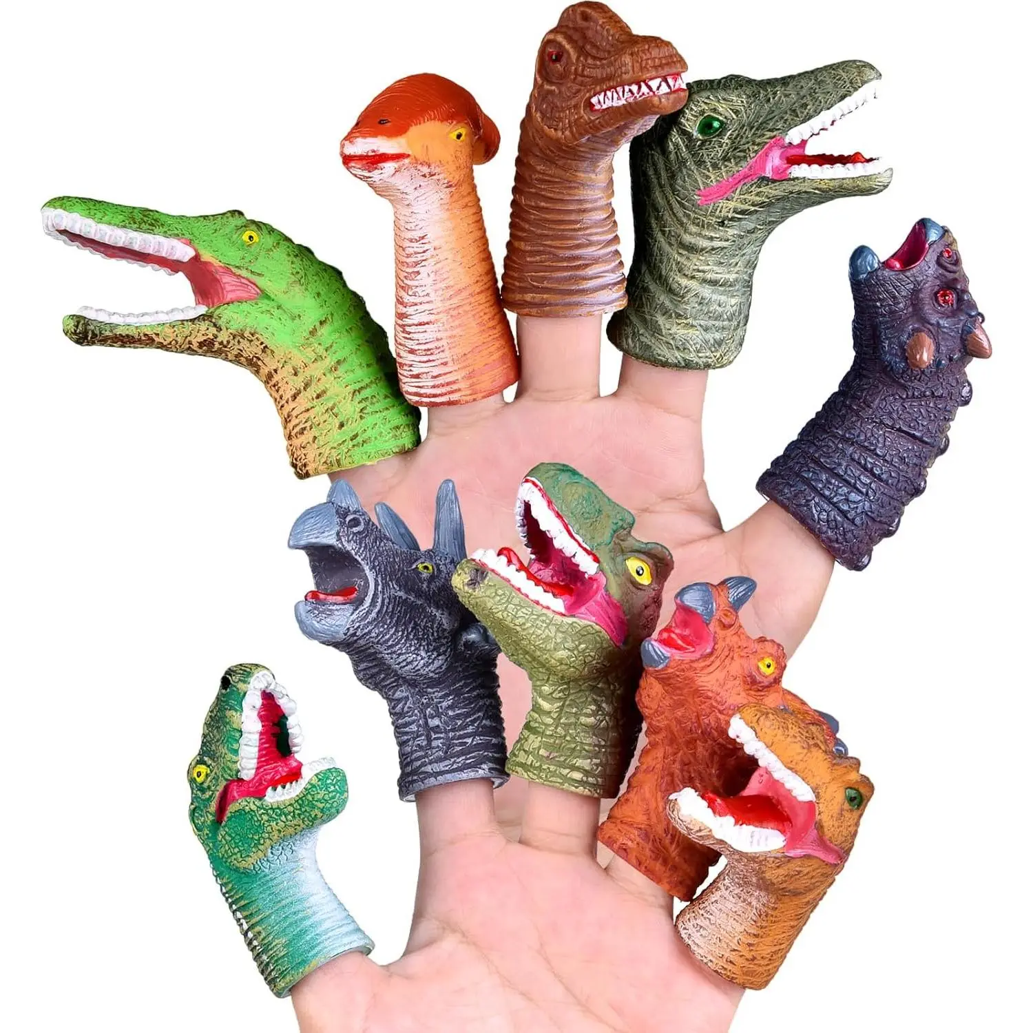 10 Pcs Dinosaur Head Finger Puppets, Best Choice for Party Favors, Stocking Stuffers, Pinata Fillers and Goodie Bag Fillersfidget toys