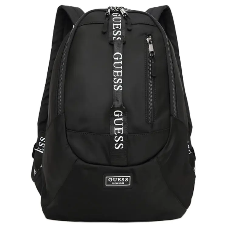 Guess Fashion Sporty Backpack with Letter Print and Zip Closure, Medium Size for Women, Black