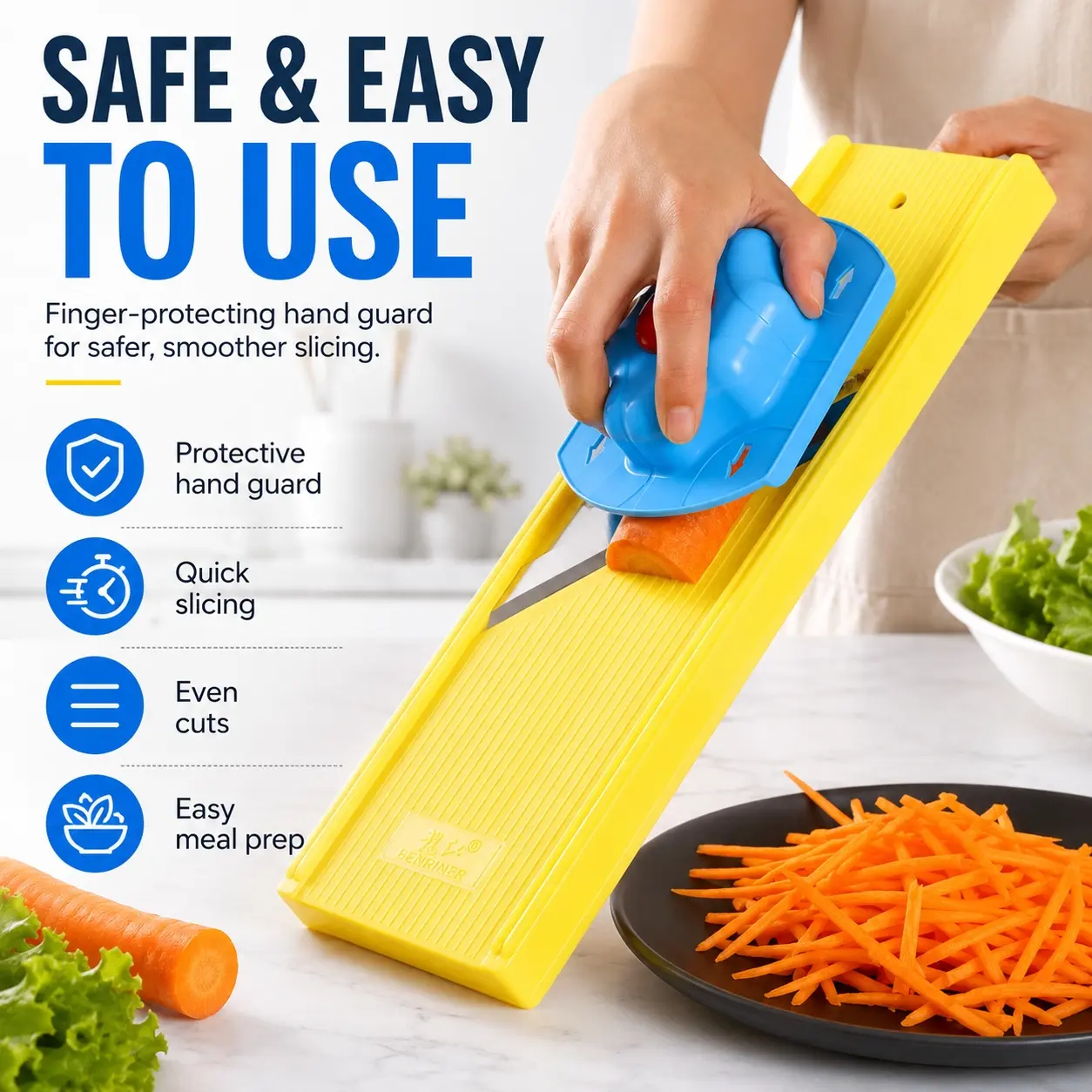 Manual Mandoline Vegetable Cutting Slicer with Hand Guard, Stainless Steel Food Cutter for Carrots, Potatoes, Cucumbers & Onions, Quick Even Slicing Kitchen Tool