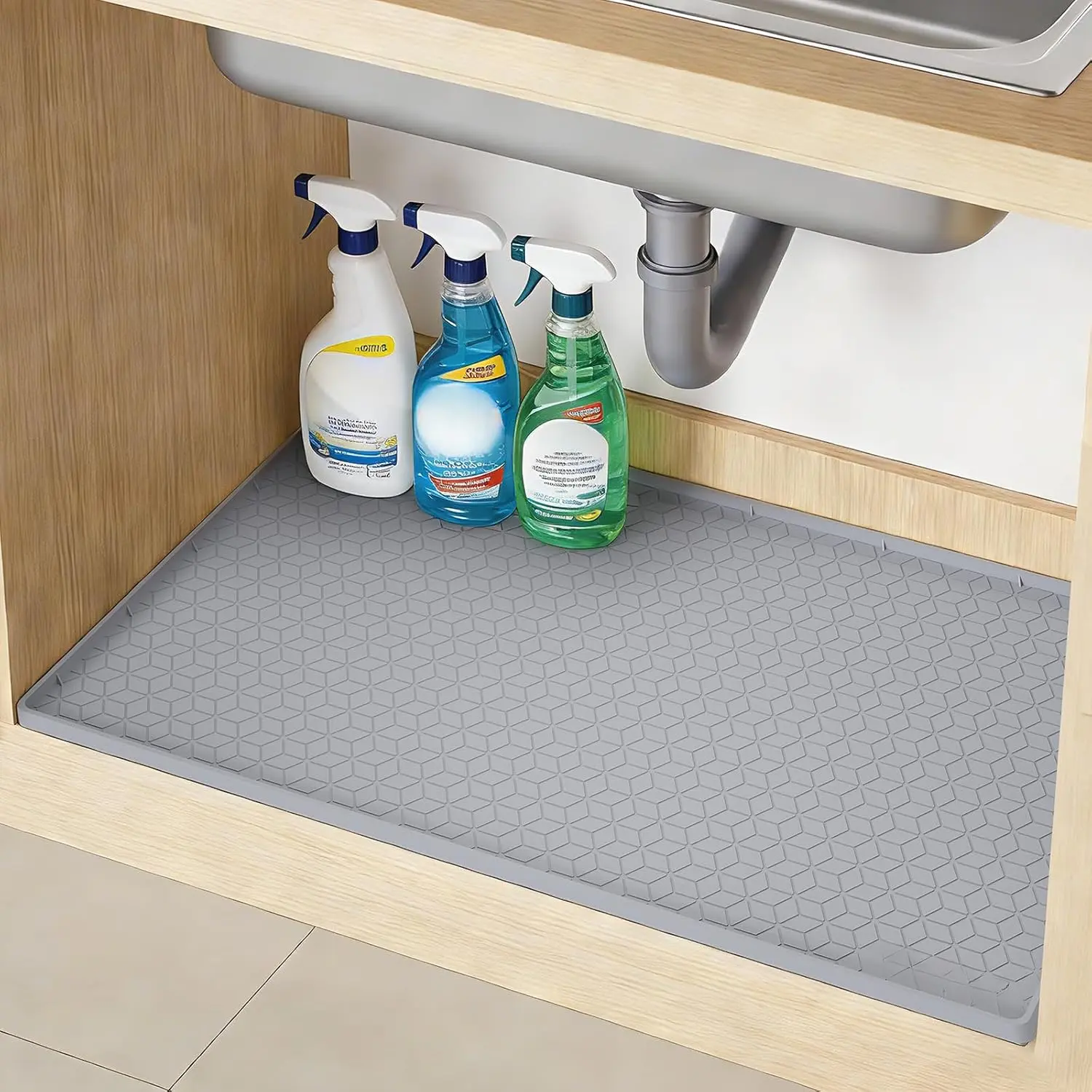 Waterproof Under Sink Mat, 34"x22", Drip Tray Shelf Liner, Grey |       Silicone, Cabinet Protector, Home Organizer, for Kitchen, Bathroom, Multipurpose, Easy Clean, Leak Proof, Organizes Cabinets