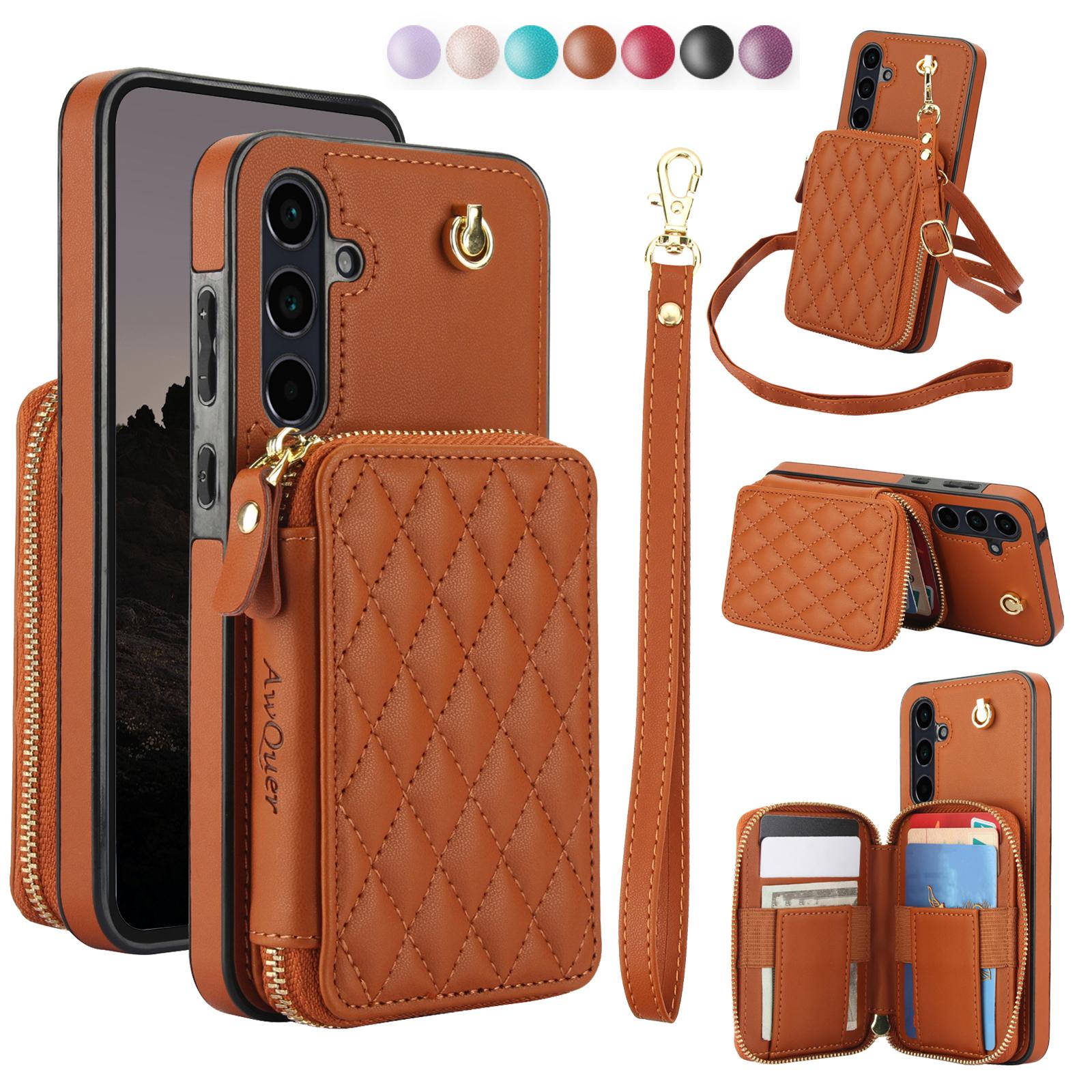 Crossbody Phone Case Cover with Card Slot, 1 Count PU Leather Zipper Wallet Protective Phone Case with Lanyard, Phone Accessories for Samsung Galaxy A55 A35 A13 Casing