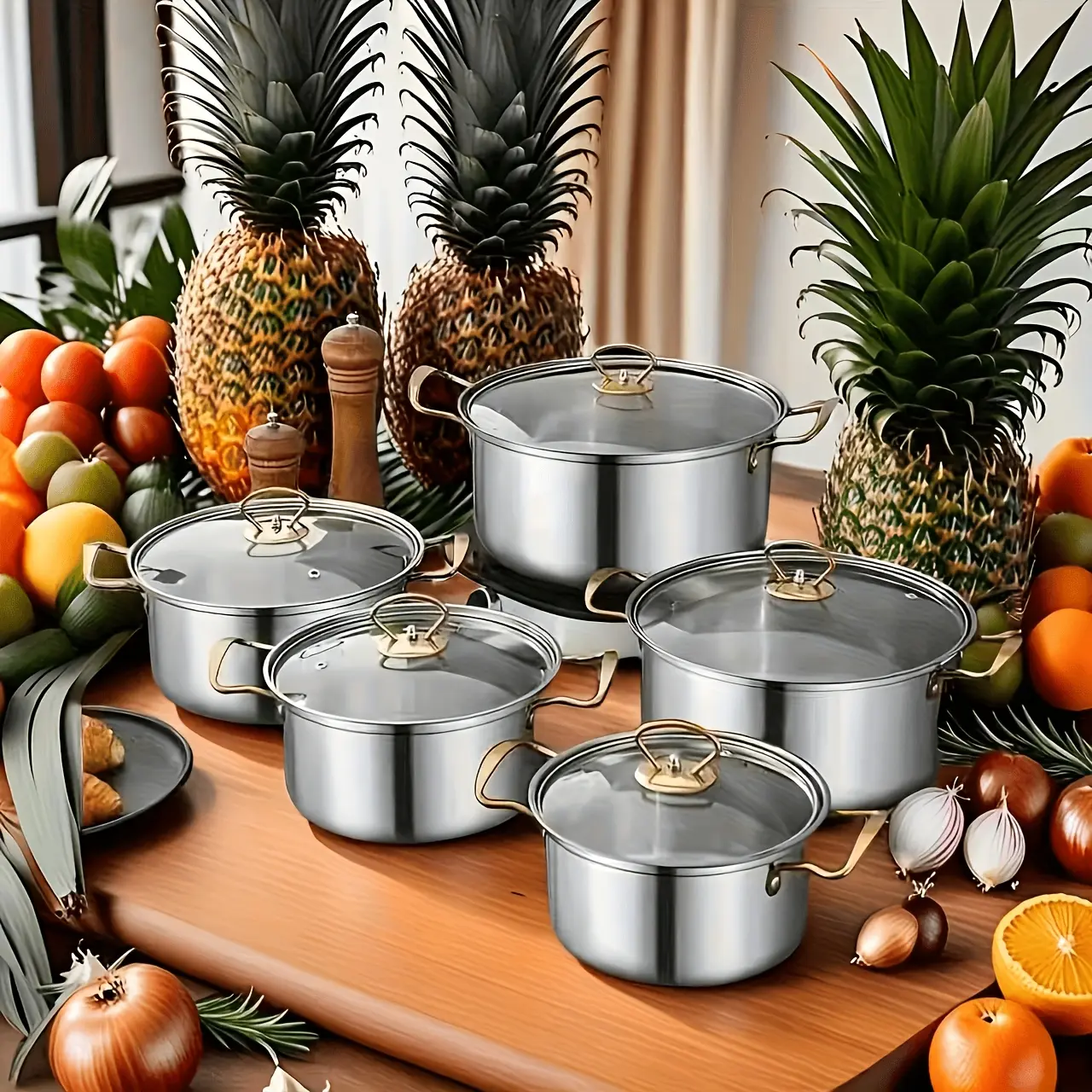 Stainless steel binaural soup pot 16-24cm multi-size optional, with glass lid, household Cookware Kitchenware cooking pot stew pot set, kitchen cooking pot