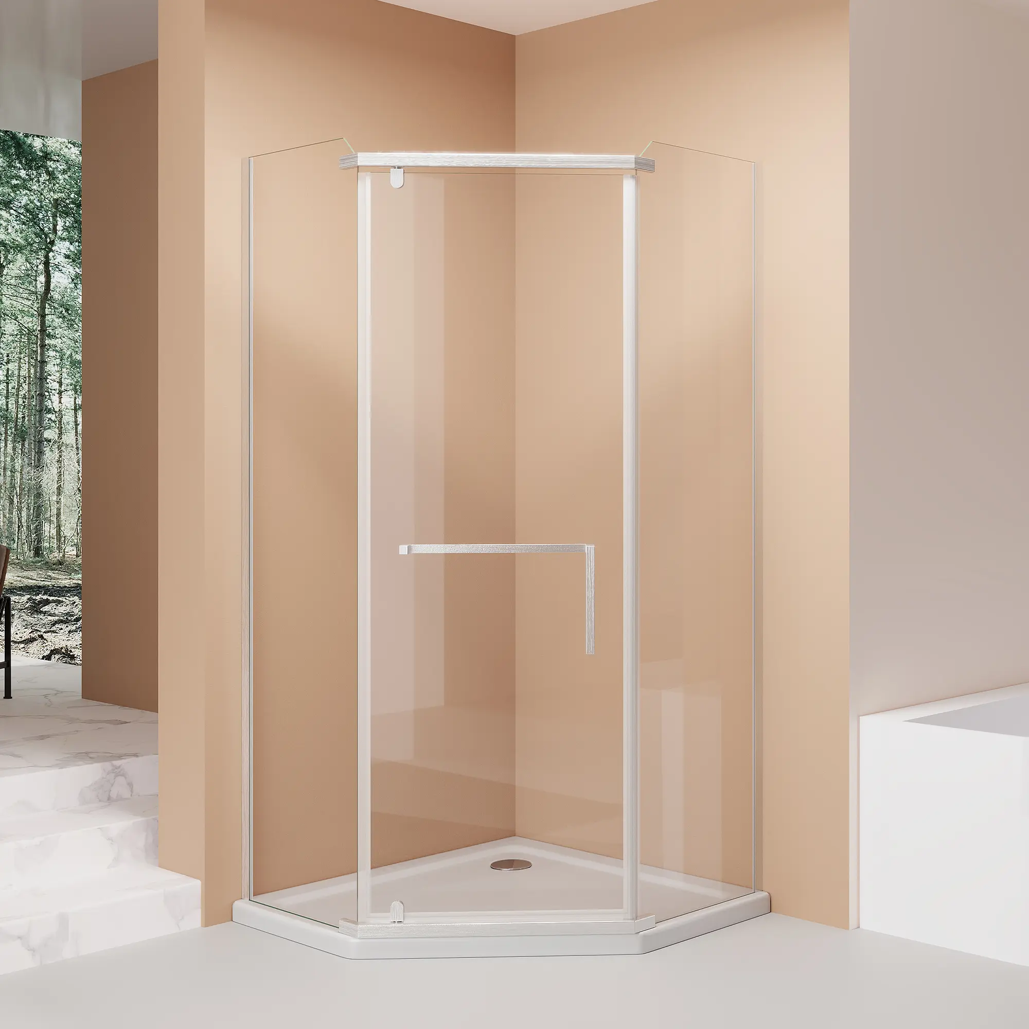 ARCH 36x36 in Frameless Neo-Corner Angle Pivot Shower Door Enclosure, 72 in Tall, 1/4 in (6mm) Tempered Glass, Brushed Nickel Finish, Wall Mount Aluminum Frame, Smooth Sliding Hardware, Bathroom Installation, Shower Base Not Included