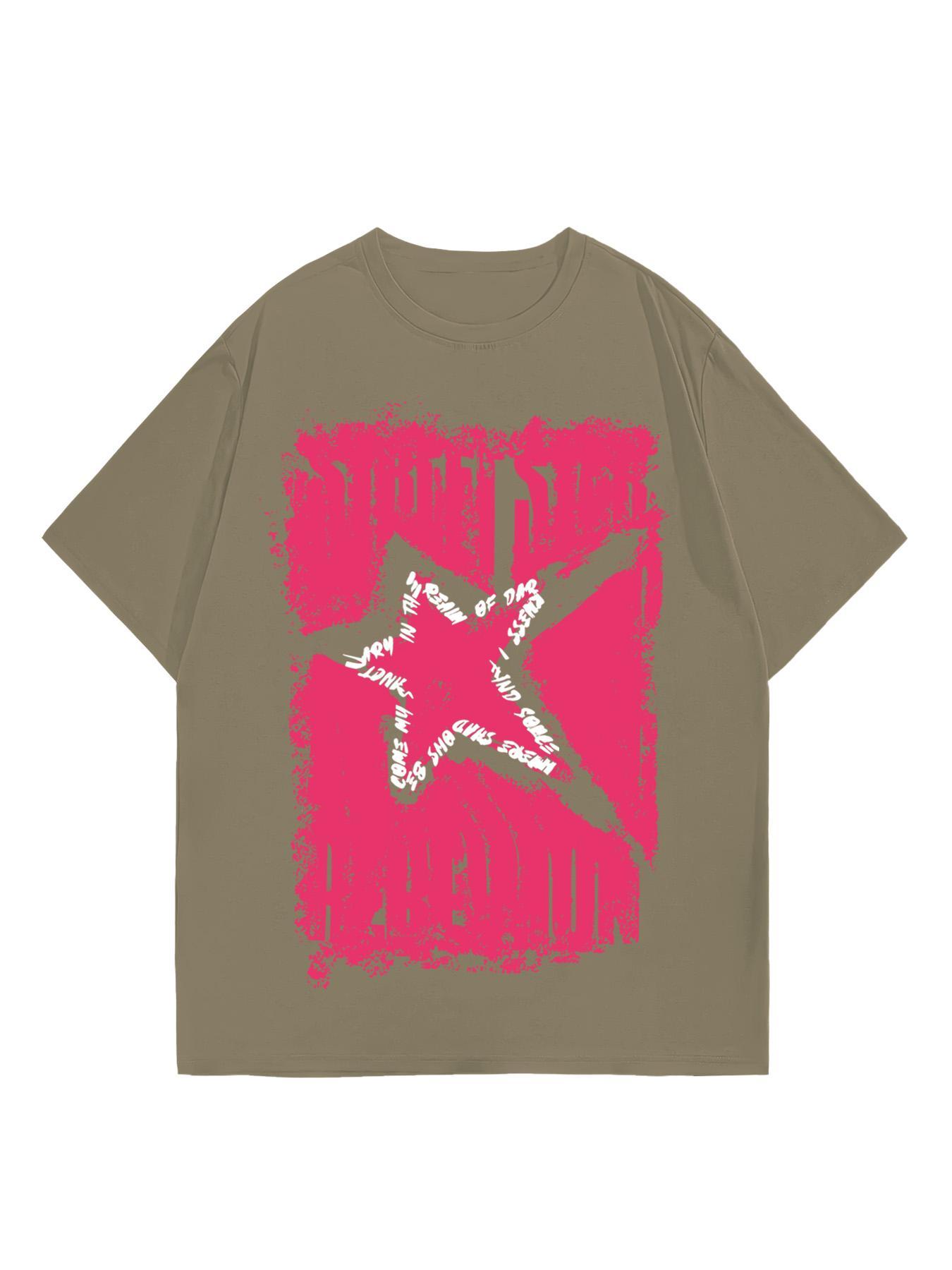 Unisex's Star Print Round Neck Tee, Casual Comfy Tee, Regular Fit Casual Fashion Short Sleeve T-shirt for Summer, Unisex Top for Daily Wear, Women