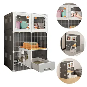 Cat Cage Cat Enclosure  with Cat Bed Cat Crate, Cat Playpen Detachable DIY Metal Wire, Cat Cage Indoor and Outdoor, Ferret Cage, Rabbit Cage, Cats Litter Box