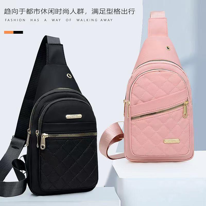 New women's fashion chest bag with embroidered diamond pattern, large capacity, earphone hole, crossbody shoulder bag for going out, wholesale