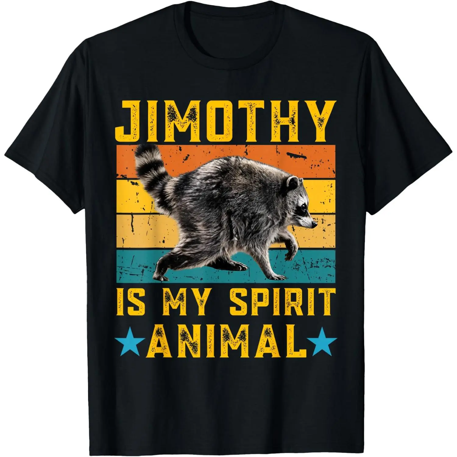 Casual Graphic T-Shirt, Retro Shortsleeve Round Neck Top with Jimothy Raccoon Spirit Animal Meme, Streetwear