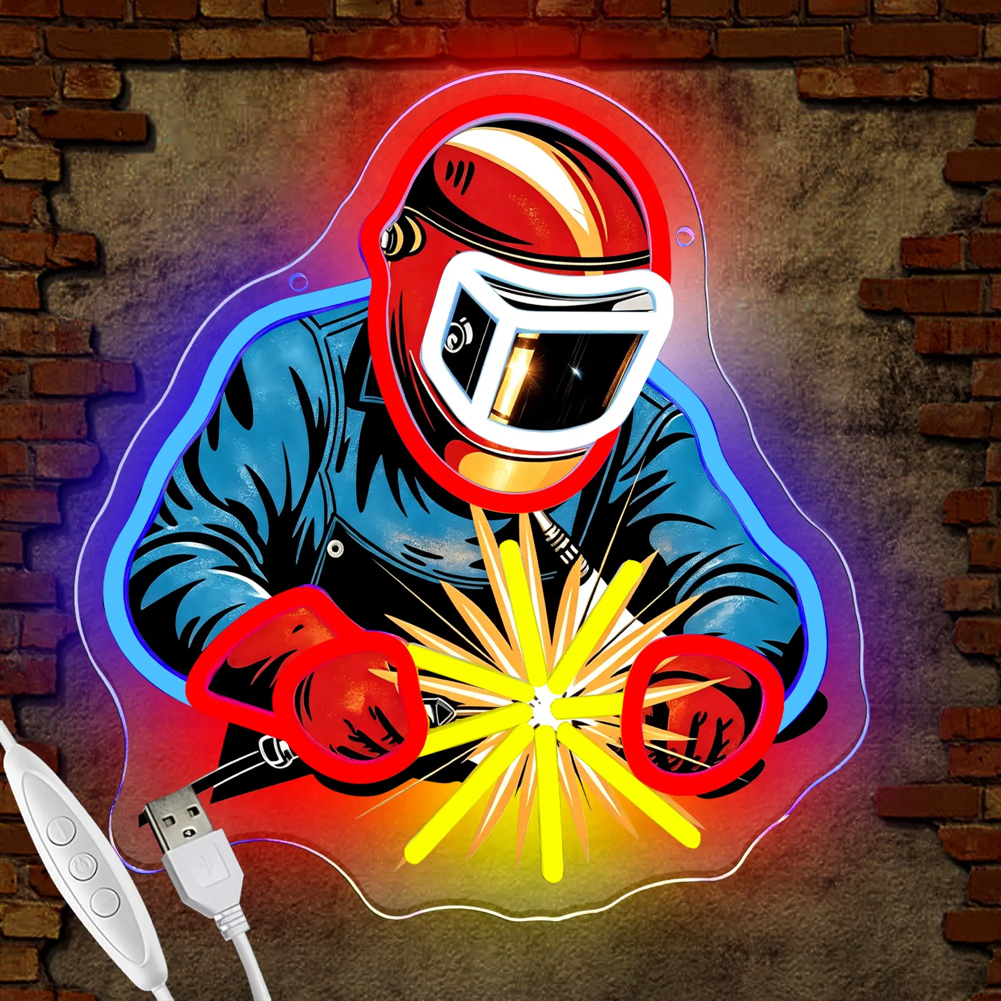 cool printed welder pattern LEDD light strips neon, glowing wall-mounted neon lights, USB powered, Dimmable Neon Light, light up your welding room, studio, factory corridor