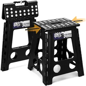 16 Inch Folding Step Stool,Foldable Stool for Adults with Safety Lock,Portable Collapsible Plastic Stepstool,Non Slip Folding Stools for Kitchen Bathroom Bedroom Up to 400LBS,(Black 1PC)