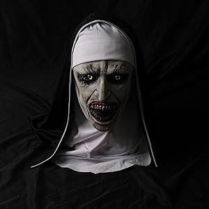 J.C Nun Scary Halloween Mask, The Nun Creepiest Latex Full Head Mask Spirit Gothic Supernatural horror Halloween Party Costume