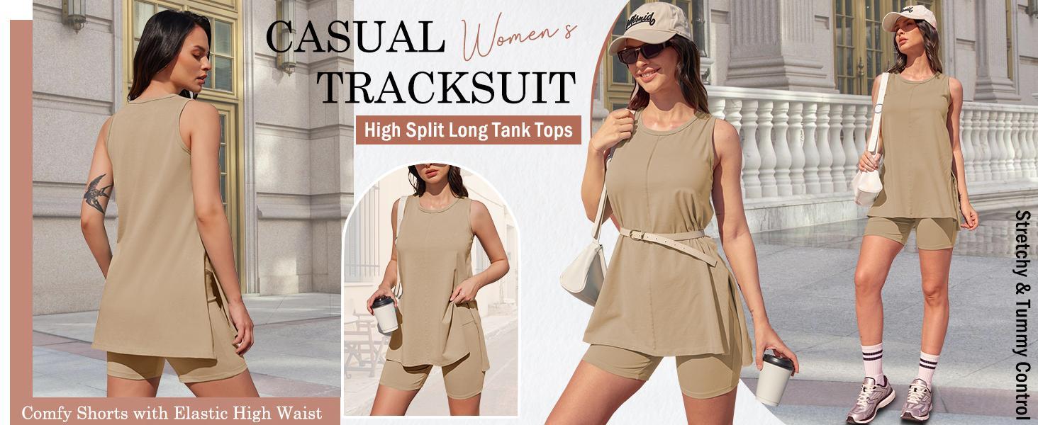 Imily Bela Women's Summer 2 Piece Outfits Sleeveless High Low Spilt Hem Tank Top Biker Shorts Sets Lounge Set Tracksuit