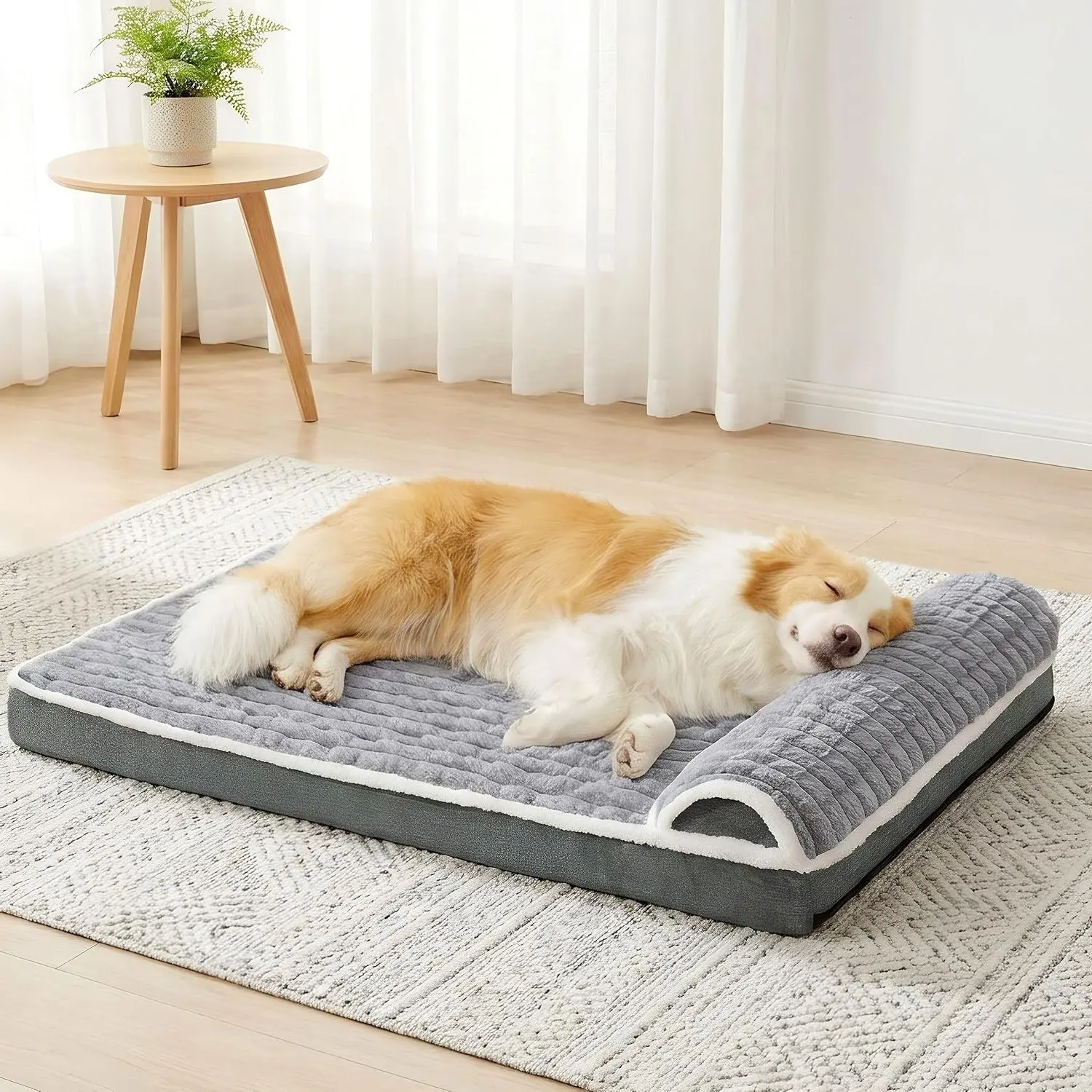 Orthopedic Dog Bed 36''x24'' Grey – Egg-Crate Foam Pet Sofa with Waterproof Removable Washable Cover, Furry Puppy Crate Mat, Non-Skid BottomGift
