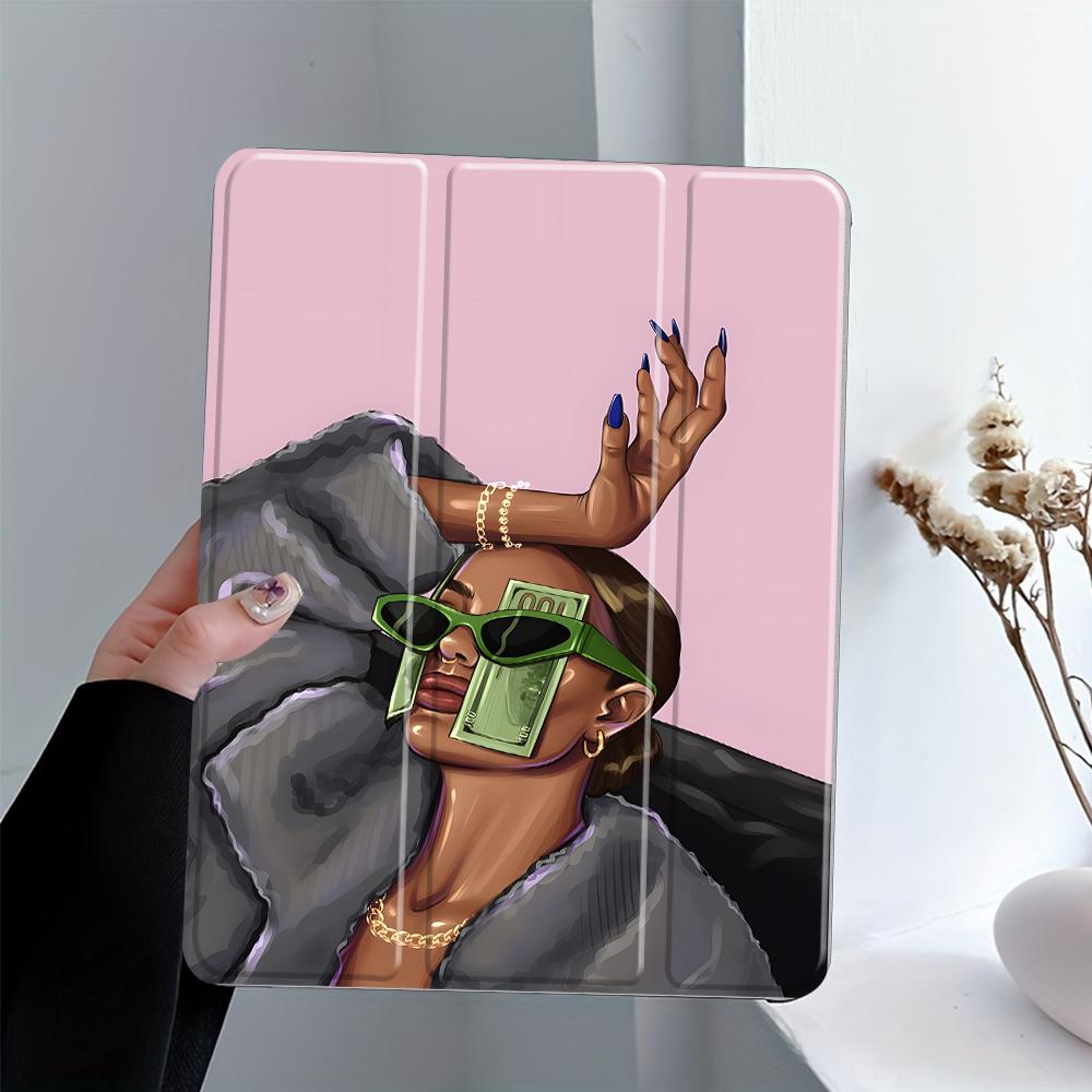 Money Glasses Design iPad Case, Transparent Acrylic Stand Cover, Pencil Holder & Charger Slot, Fits iPad Pro/air/mini, Shock-resistant Full Cover Protective Case, Tablet Protective Cover, Suitable for Offices Schools and Homes
