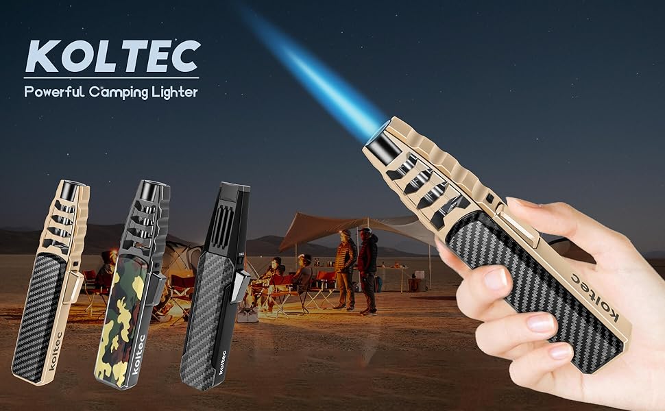 Butane, Windproof Cooking Lighter, Refillable Jet Butane Lighter with Safety and Fire Lock, Gift Box Package (Gas Not Included) (Carbon)