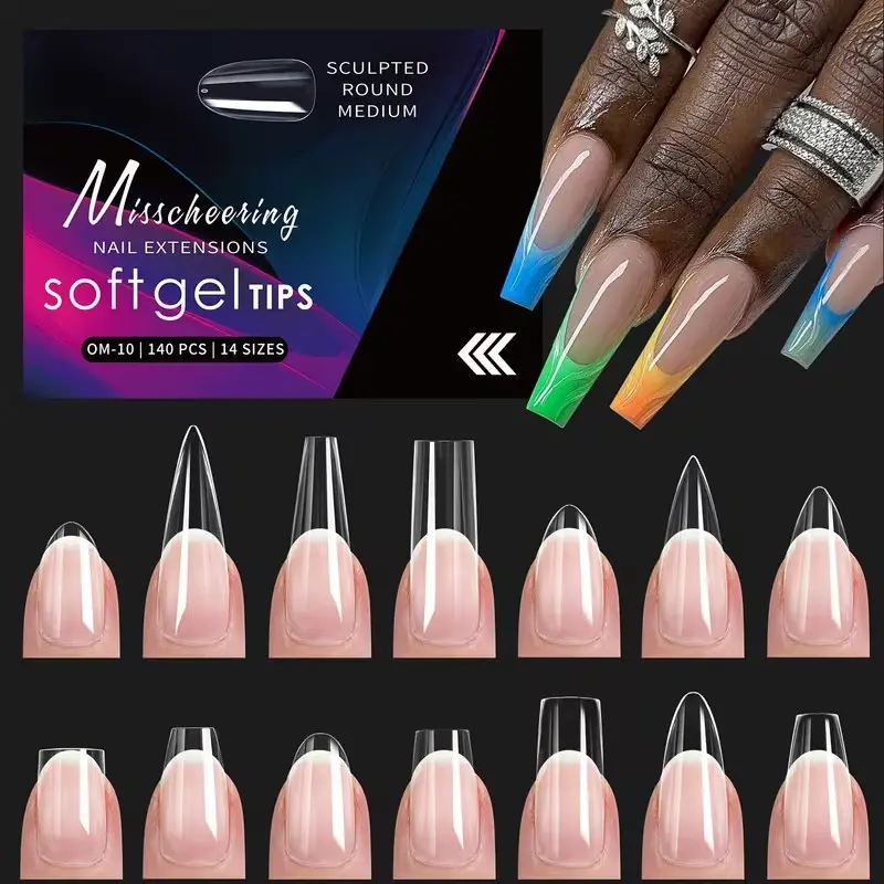 120PCS/140PCS Nail Extension, Transparent Almond Nail Tip Fully Covered With Soft Gel, 12 Sizes Of Pressed Artificial Nails, Suitable For Salons And DIY Transparent nail tips nail salon special tools DIY Fake Nails