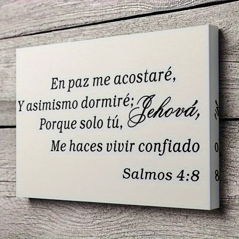 2D Wall Decor - Spanish Bible Verse - Psalm 4:8 Spanish Version - Suitable for Catholics, Protestants, Baptists - Christian Home Decor - Suitable for Living Room, Bedroom, Office