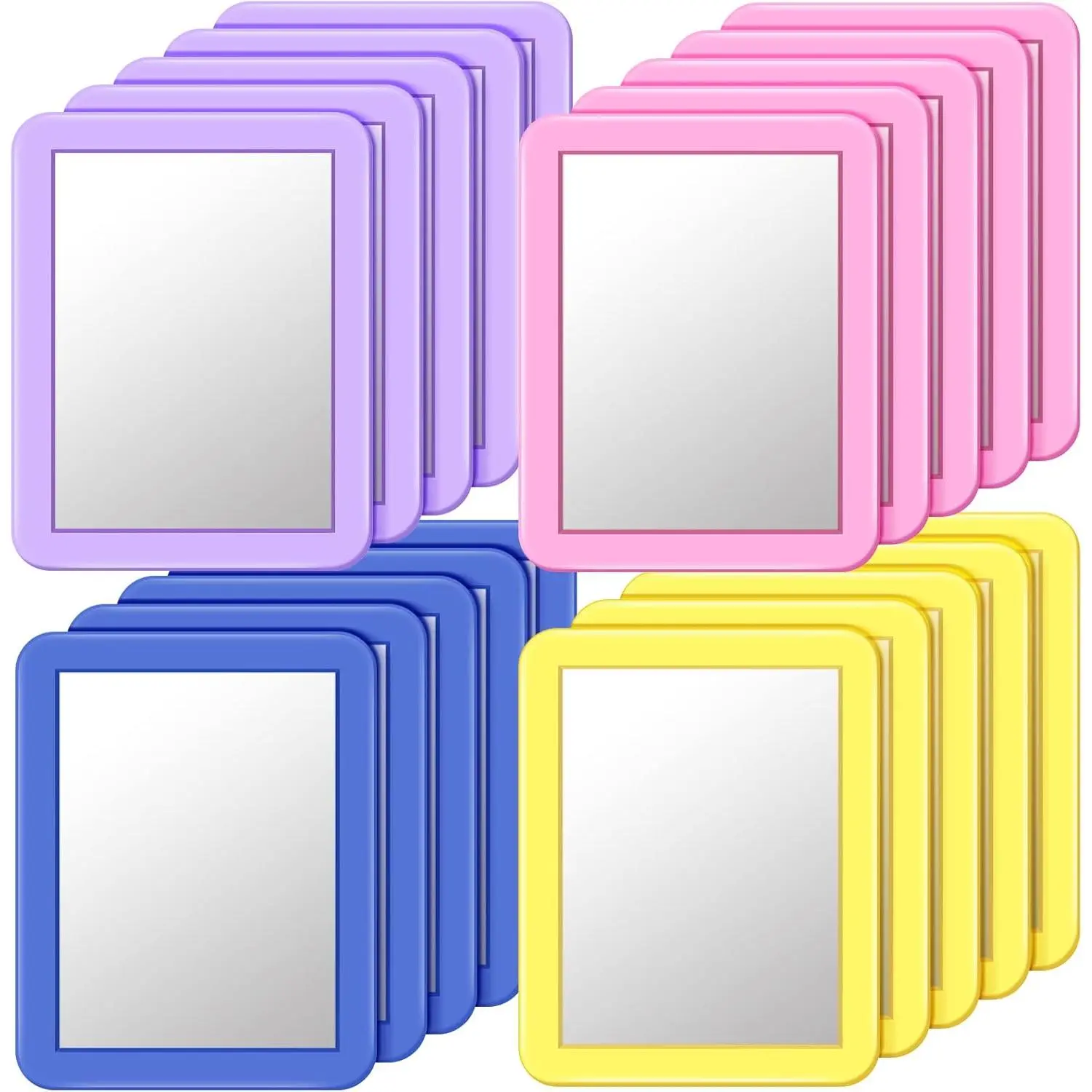 20 Pcs Magnetic Locker Mirror 7'' x 5'' Small Bulk Mirror for Locker, Ideal for Bathroom Refrigerator Workshop Office Cabinet, Comes in Yellow Purple Blue and Pink