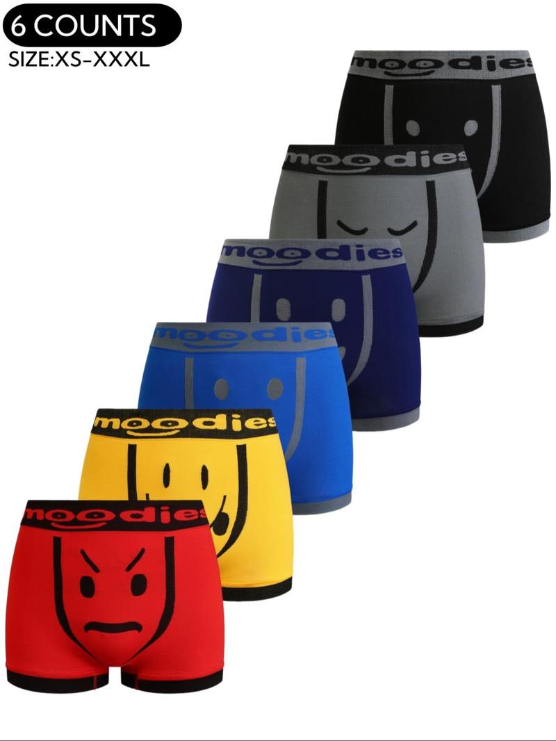 Men's Cartoon Expression Pattern Letter Tape Boxer Brief, Comfortable Breathable Seamless Underwear for Daily Wear, Fitted Elastic Boyshorts,Men's Underwear for All Seasons