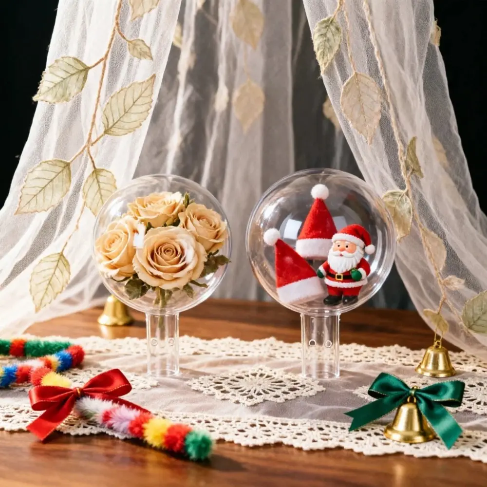 2 Pairs Transparent Bobo Ball with Handle, DIY Clear Plastic Fillable Ornaments Transparent Decoration Balls, Christmas Tree Hanging Ornaments Ball for Craft Packaging Wedding, Party, Home Decor