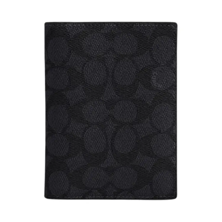 COACH Passport Case 11 – Classic Print Coated Canvas Cardholder for Men and Women, Black