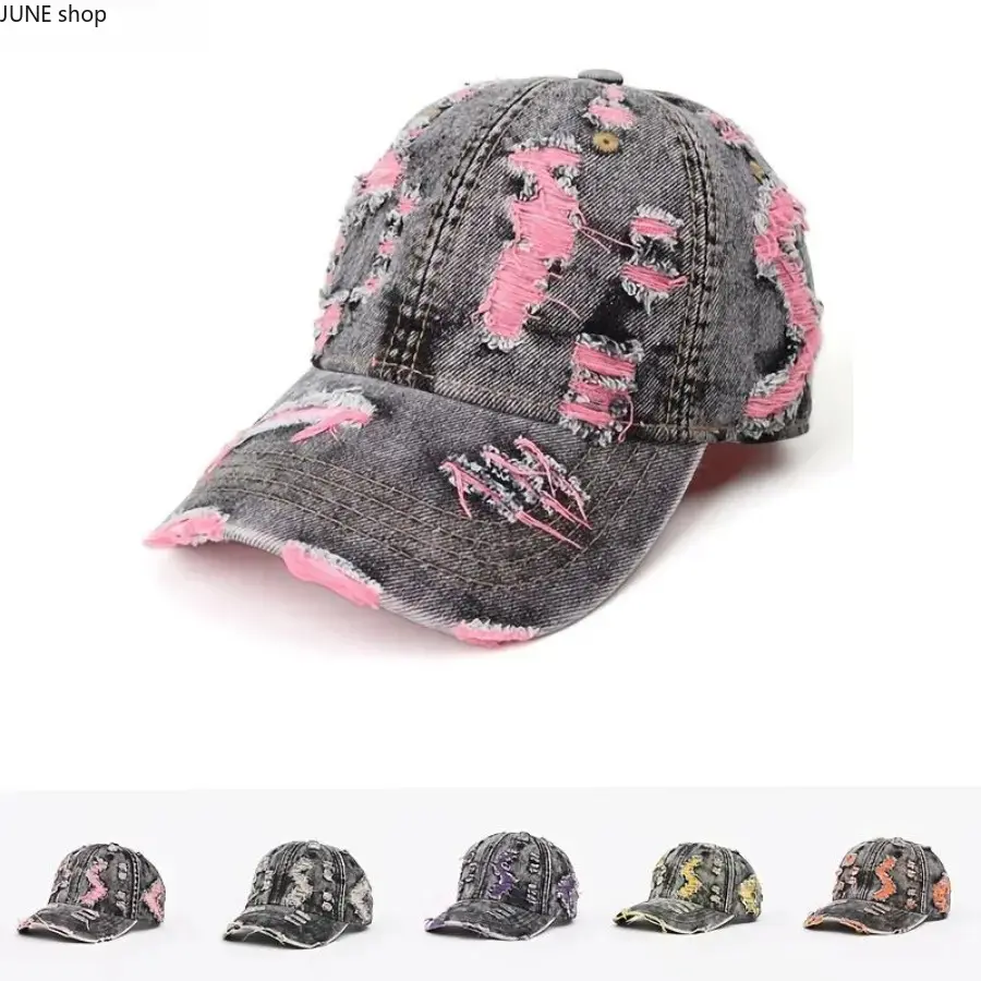 Women’s Vintage Washed Cotton Baseball Cap - Distressed Frayed Edge, Adjustable Buckle, Unstructured Dad Hat for Daily Street Outfits, Outdoor Sun Protection Fashion Headwear