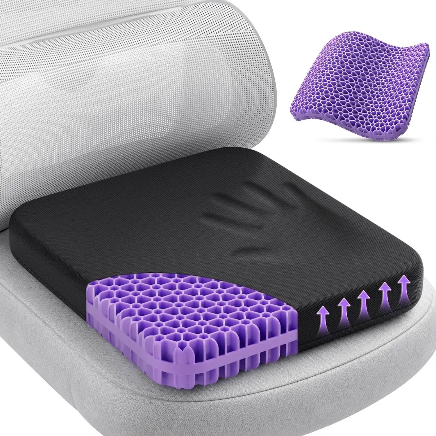 Gel Seat Cushion for Long Sitting, Enlarged & Thickened Patent, Breathable Cooling Chair Pad for Office, Soft Car Seat Cushion for Wheelchair (Standard, Black)