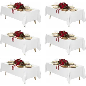 6 Pack White Table Cloth for Rectangle Table, 70 x 120 Inch Polyester Fabric Tablecloths Rectangular, Table Covers 6-8ft for Party, Banquet, Dining, Wedding, Graduation