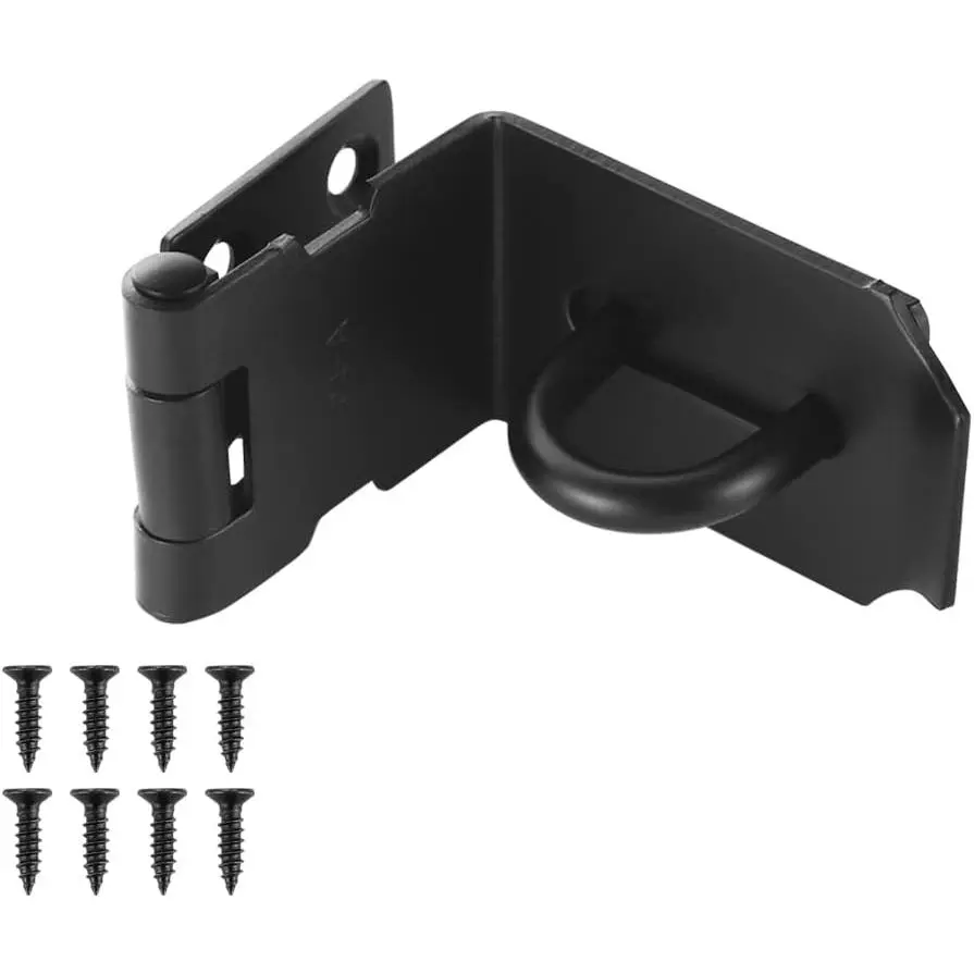 Door Hasp Latch 90 , Stainless Steel Safety Angle Locking Latch for Push/Sliding/Barn Door, 1.5mm Thickness Matte Black, 4 Inch, DH901-PB
